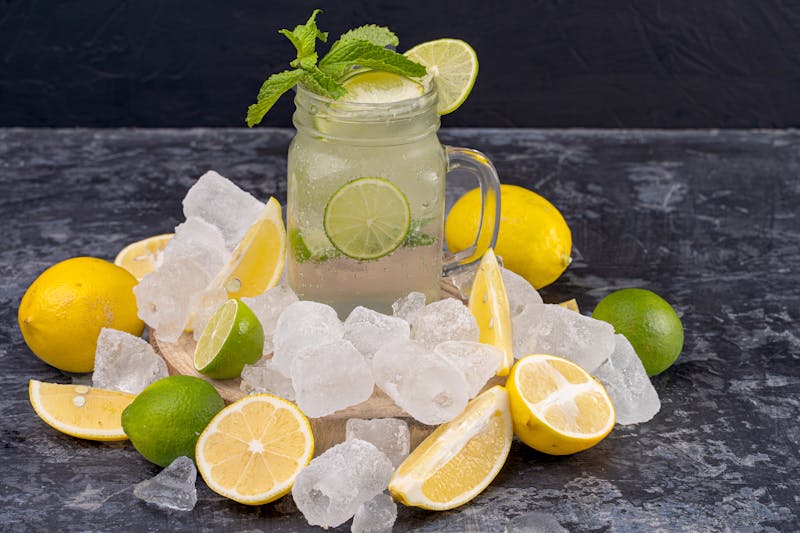 Fresh lemonade with ice and mint